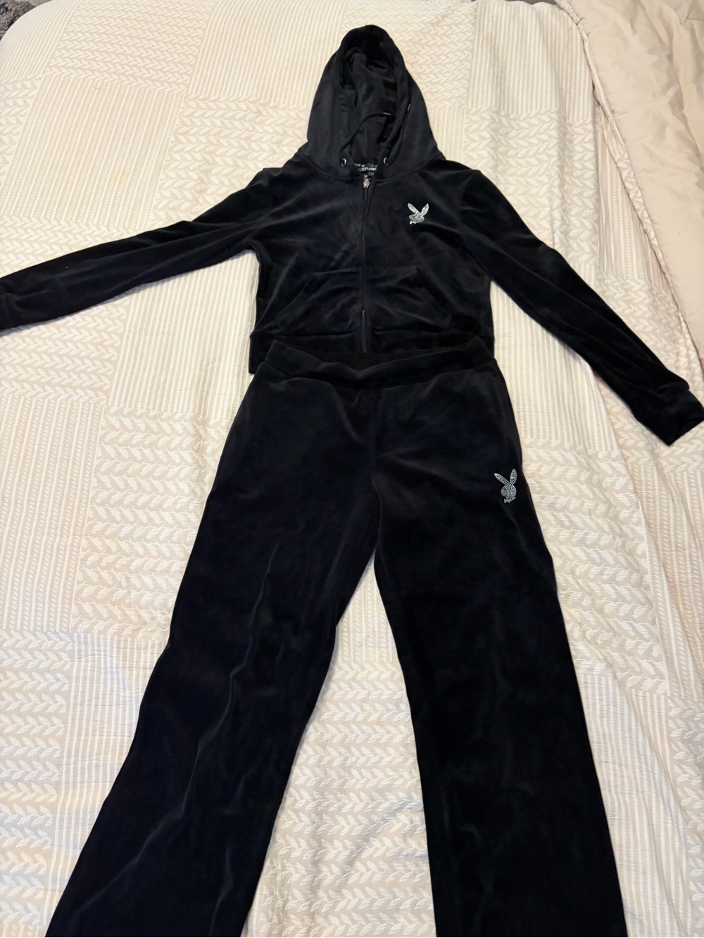 Black Velour Zip Hoodie & Jogger Set